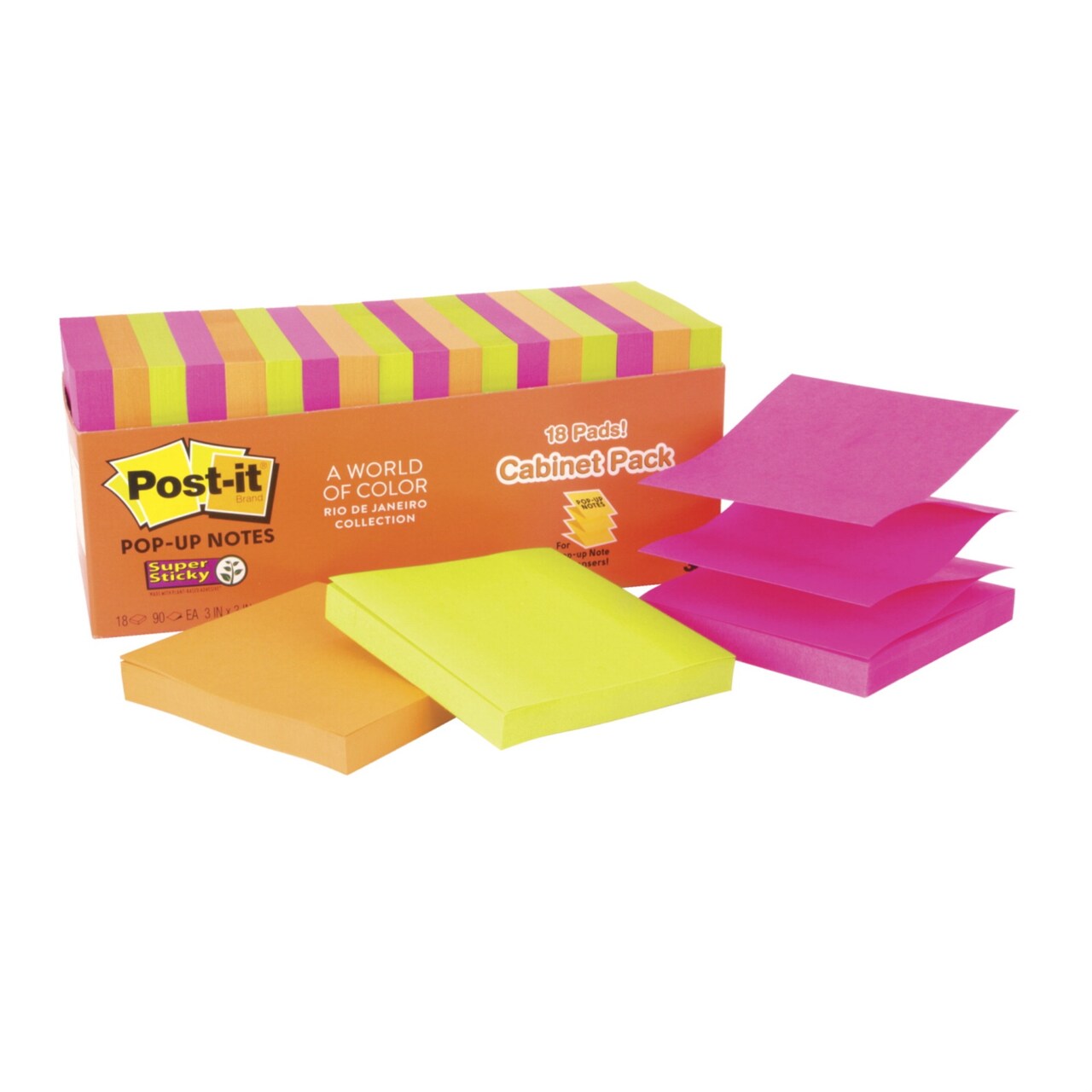 Post-it Super Sticky Pop-Up Notes, 3 x 3 Inches, Rio De Janeiro Colors, Pack of 18